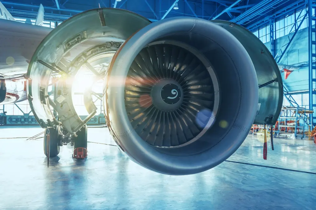Aerospace Fastener Supplier for Aircraft in Hanger Close Up Turbine