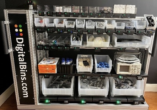 DigitalBins' cart with various size bins